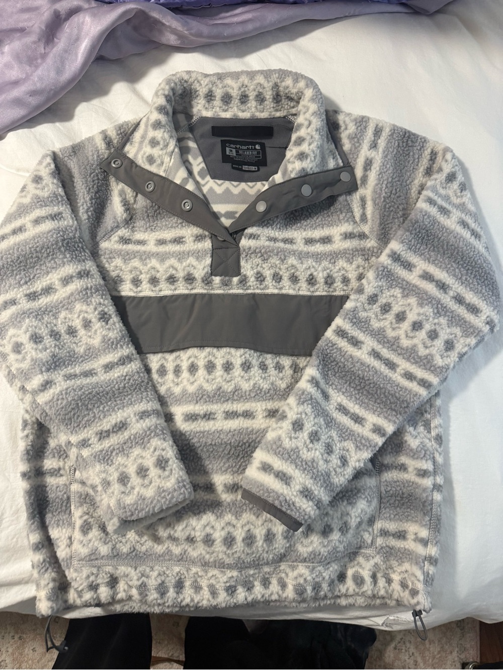 Carhartt Gray & White Patterned Sherpa Snap Pullover